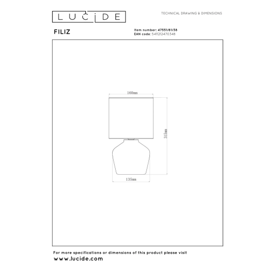 FILIZ - Lampa stołowa - Ø 16 cm - 1xE14 - Cream - Essential 47551/81/38 LUCIDE